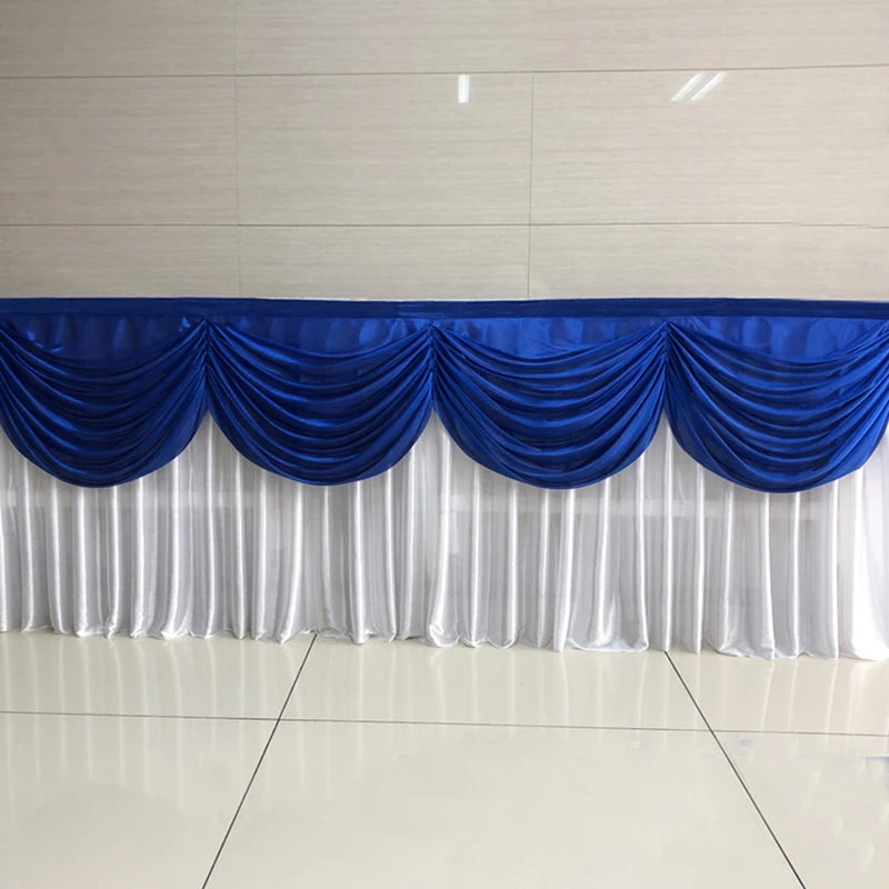 rideau moderne élégant bleu roi blanc satiné transparent événement mariage festivité