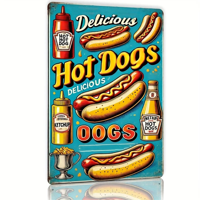 plaque décorative moderne aluminium 20x30cm motif hot dogs sauce mustard argente argenté lisse minimalisteSuspensionTrouș