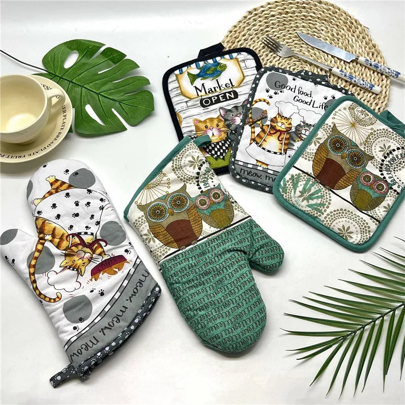 gants cuisine poignées plat motifs cuisine vintage rustique blanc noir rouge vert beige marron