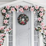 décoration noël fleurs artificielles rose glitter rouges décoratives festive maison