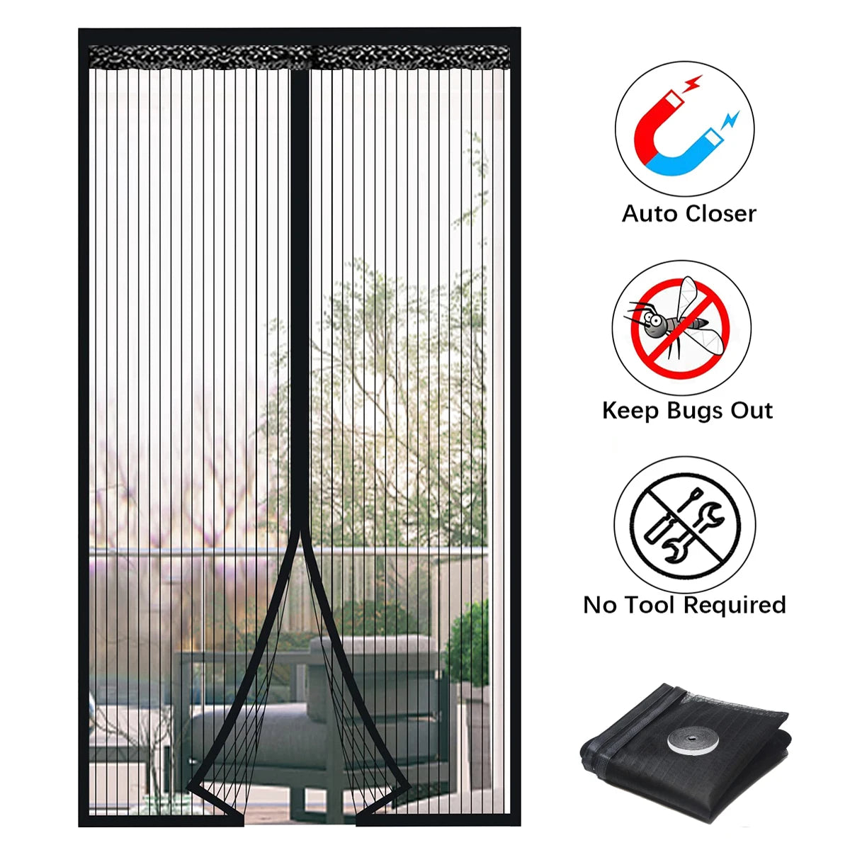 rideau magnétique noir moustiquaire porte fenêtre anti insectes maille fine autocollant fermeture automatique moderne