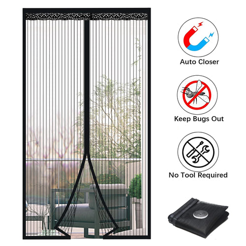 rideau magnétique noir moustiquaire porte fenêtre anti insectes maille fine autocollant fermeture automatique moderne