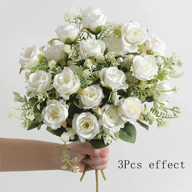 bouquet roses artificielles 30cm soie blanc rose rouge naturel decoration maison vase fleurs intérieur