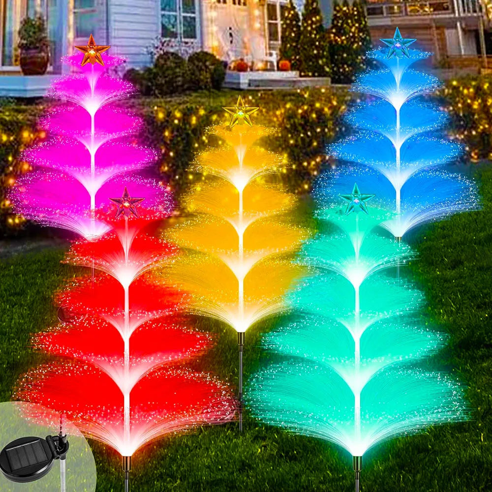lumières solaires fibre optique contemporaines violet bleu rouge blanc vert jaune extérieures vacances jardinables