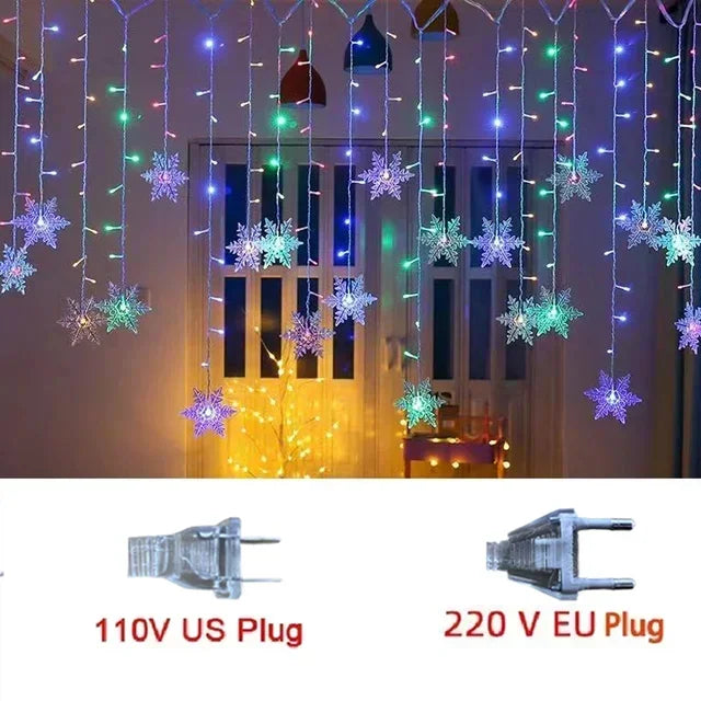 guirlande lumineuse flocons neige blanc multicolore clignotante noël moderne étanche festive mariage