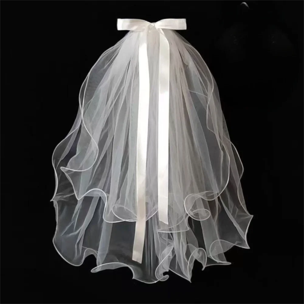 voile mariée blanc translucide franges classique clips métalliques accessoire mariage simple femme courte deux