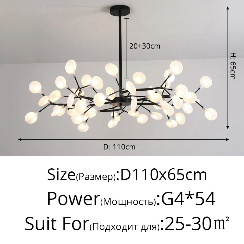 suspension lumineuse or blanc feuilles stylisées opalescente contemporaine 18 ampoules