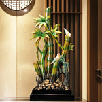 sculpture décorative bambou oiseaux vert marron asiatique traditionnel résine verte jaune