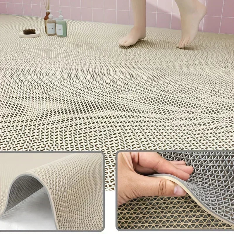 tapis sol salle bain pvc moderne bicolore antidérapant respectueux environnement blanc jaune gris vert