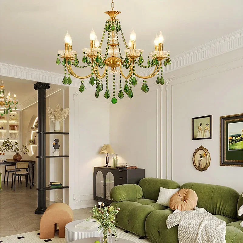lustre cuivre poli cristal doré classique baroque chandelier led 10 têtes