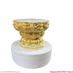 statuette artisanale bois blanc or fleurs lotus motifs floraux classique stand display craftsDecorationHomeAssement