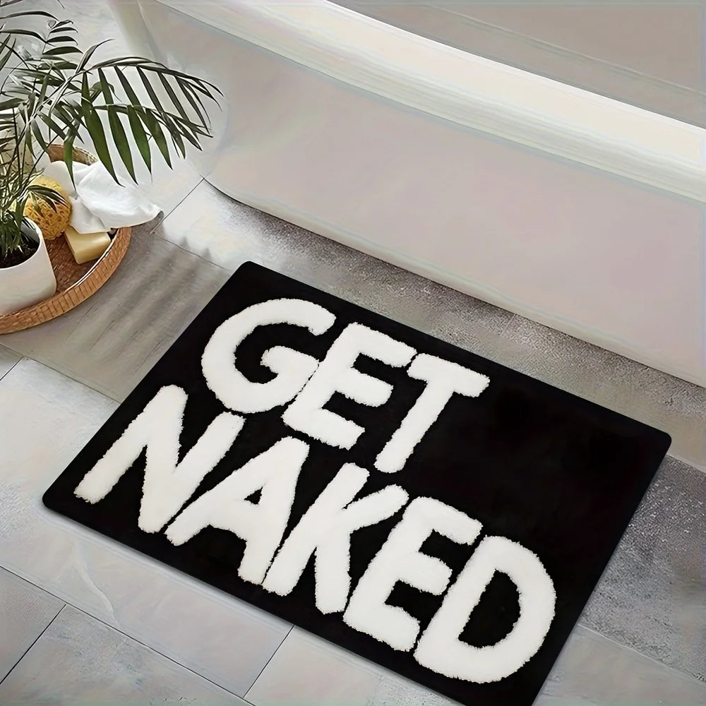 tapis bain moderne noir lettres blanches antidérapant salon salle bain