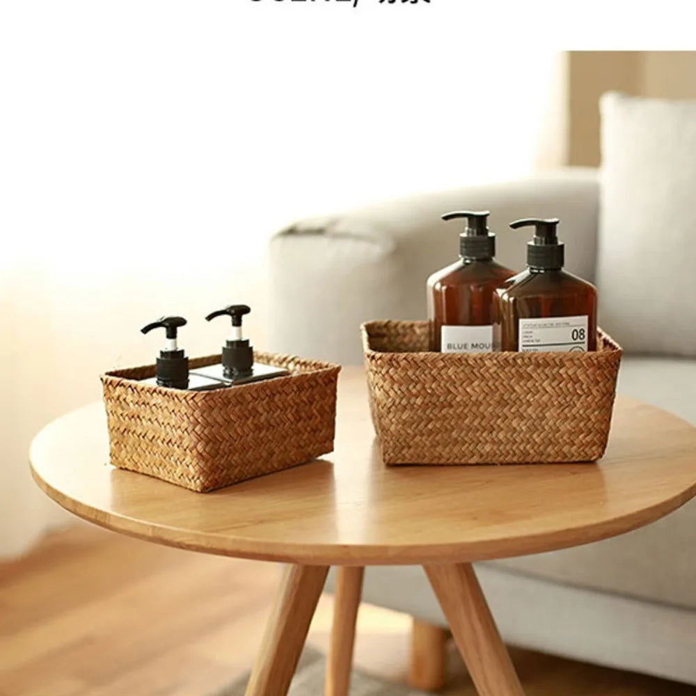 paniers tissés naturels rustiques empilables rangement maison cosmétiques fruits multipurpose