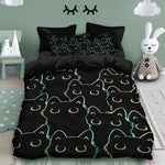 parure lit chats stylisés oreillers motif moderne enfant noir vert bleu jaune