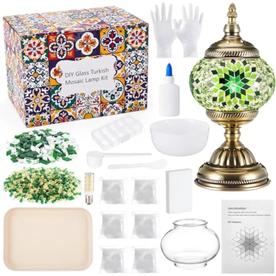 kit diy lampe turque mosaïque verre bleu blanc doré étoile losange transparent artisanal