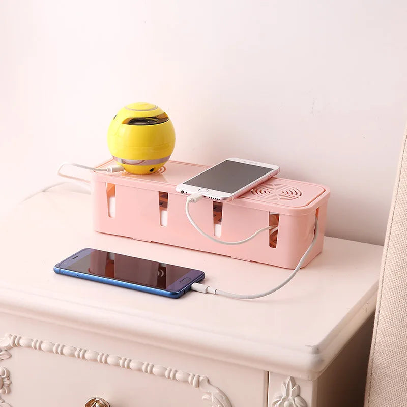 boîte rangement câbles moderne rose gris blanc pratique rechargeable maison