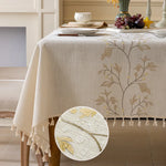 nappe table imperméable brodée fleur classique beige tassellettes hiver automne ramadan maison mariage