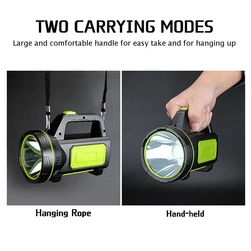 torche rechargeable led puissante moderne noire verte côté lumineuse flasher camping