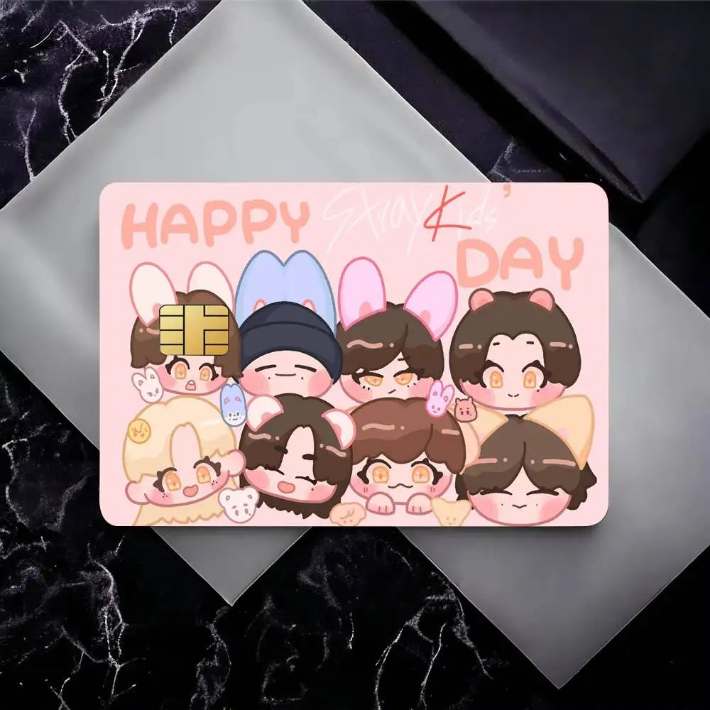 étui carte bancaire kpop strays moderne noir gris blanc personnes costumes formels minimaliste