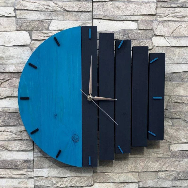 horloge murale bois abstraite moderne visage unique fixations sans tic tac