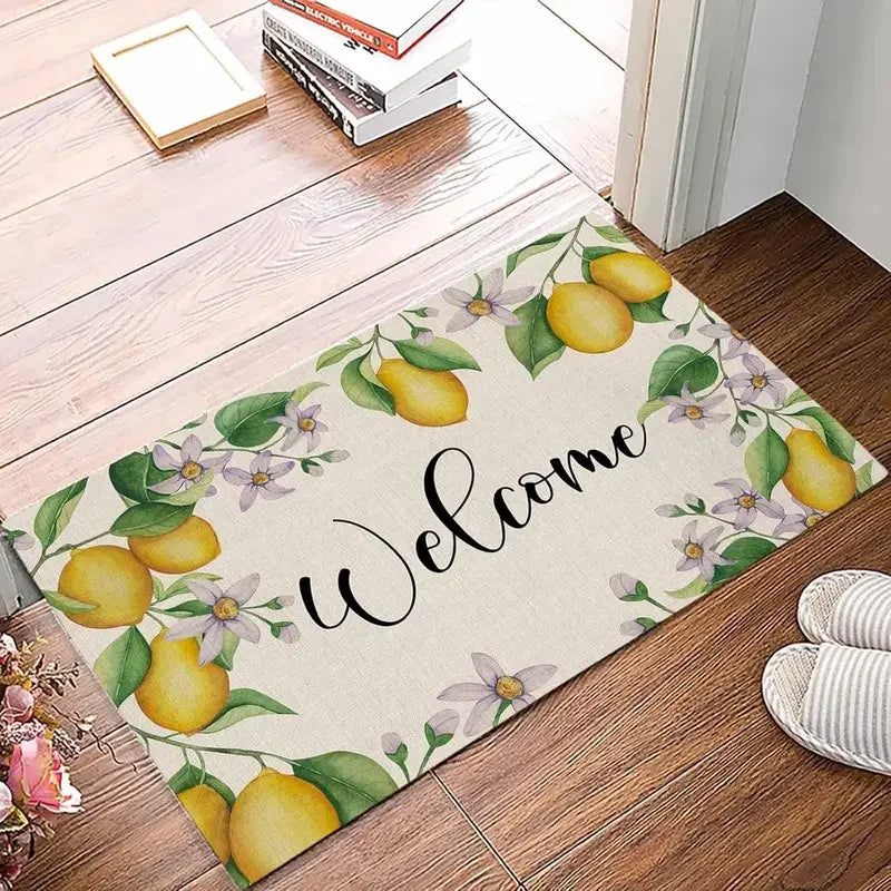 tapis d'entrée moderne citron bienvenue floral durable extérieur entrée salon 40x60cm motifs imprimés