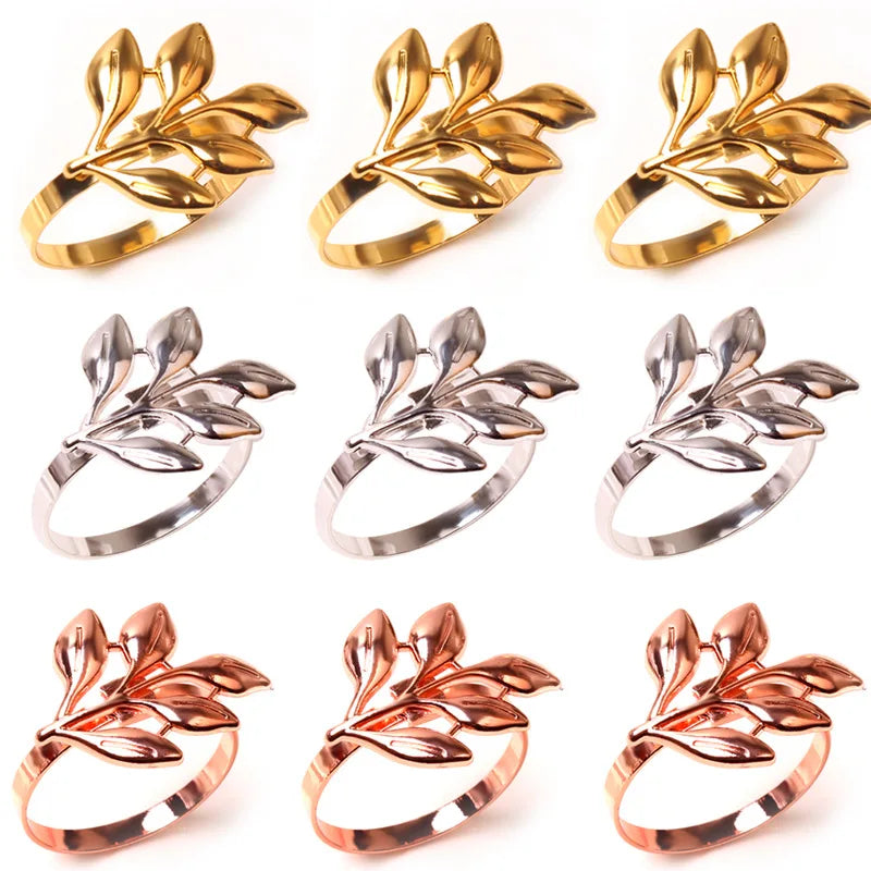 anneaux serviette feuilles or argent rose gold moderne élégants décoration table mariage noël