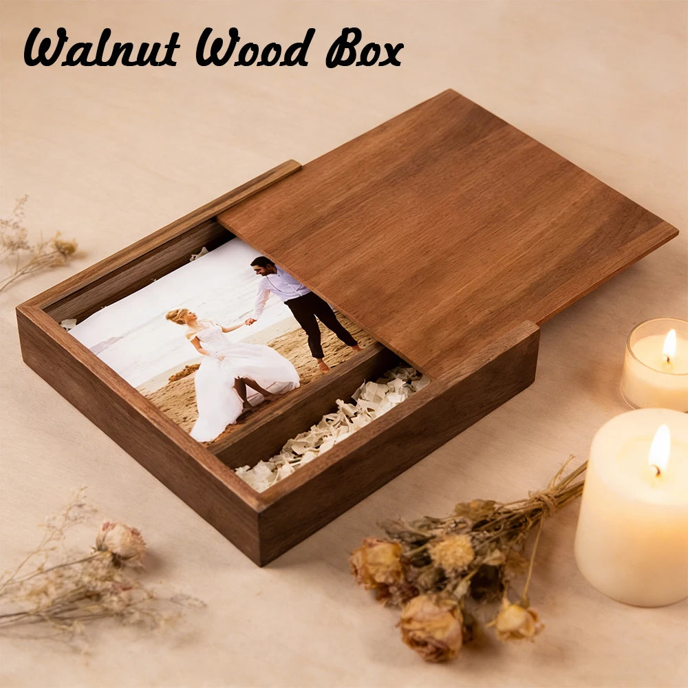 boîte bijoux bois réutilisable coulissante noyer grain naturel classique chaînes fleurs séchées durable écologique