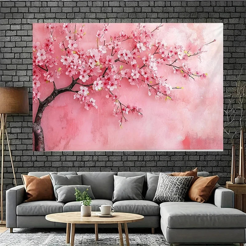 toile d'art floral moderne fleurs cerisier rose clair gris noir abstraite 150x100cm 150x130cm 200x150cm