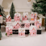 ornement noël miniature maison lumineuse rose brique neige toit fenêtres porte guirlandetoyshop