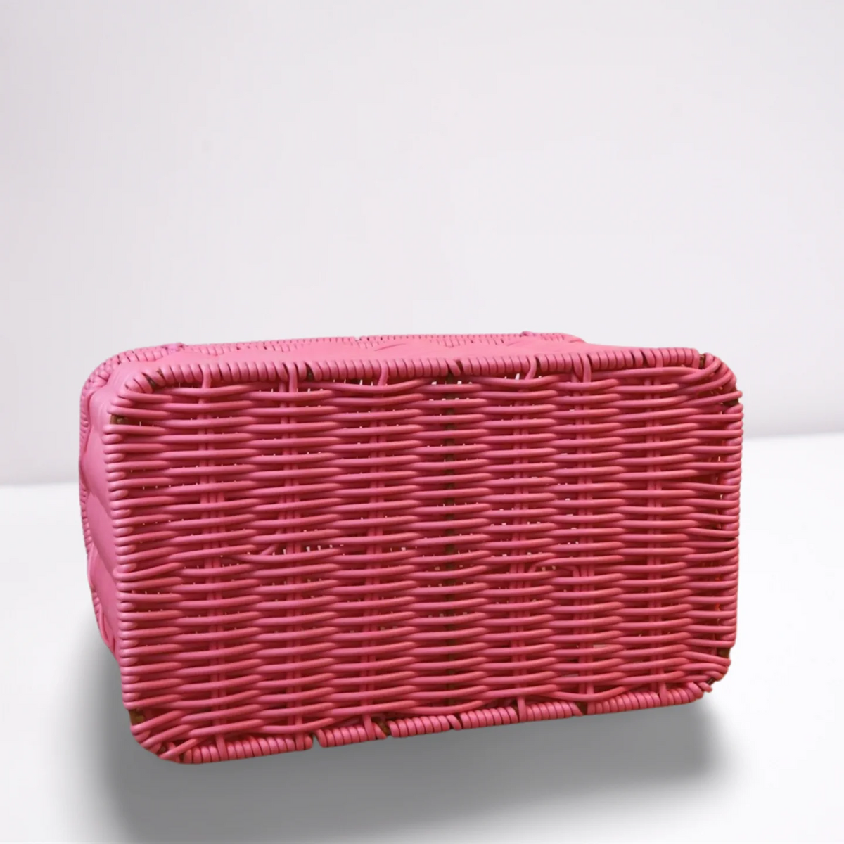 panier rangement osier motif maison fenêtres porte vintage bleu vert rose marron beige poignée