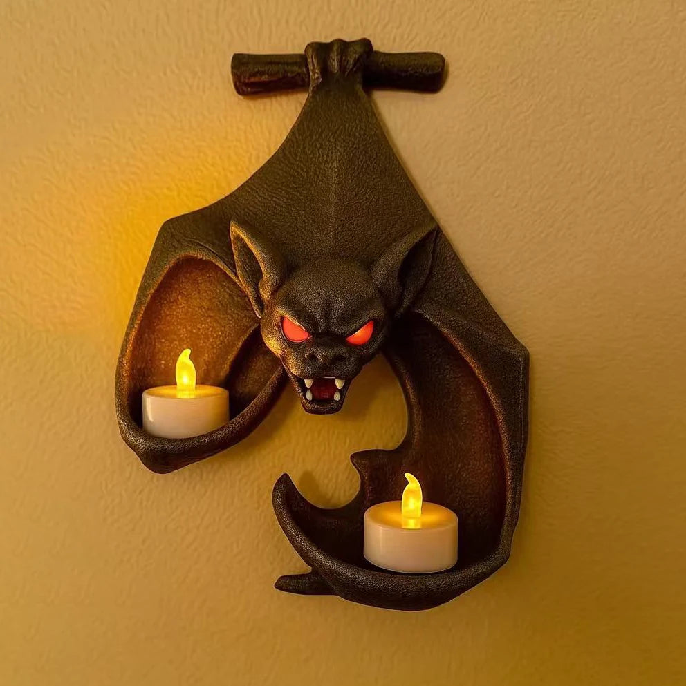 décoration murale gothique support bougie chauve souris noir texture peau