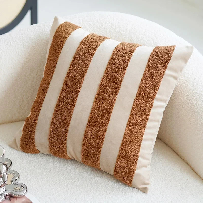 taies d'oreiller patchwork contemporain coussin carré blanc noir marron géométrique arrondi non toxique respectueux
