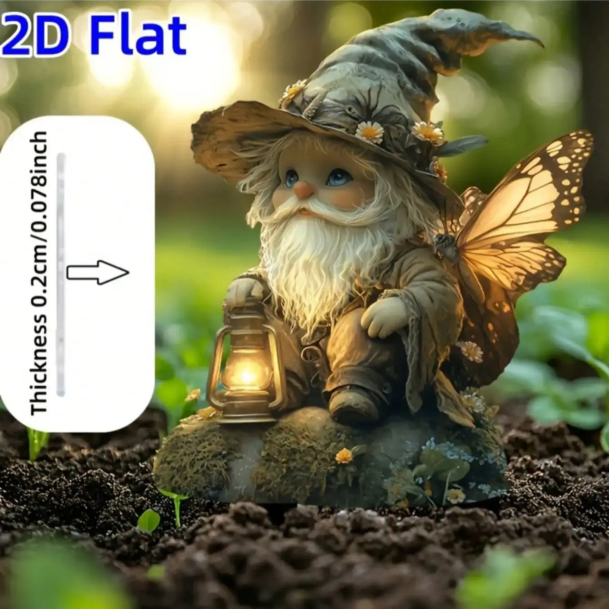 décoration jardin gnome lanterne papillons blanc jaune terreux fantaisiste conte fées