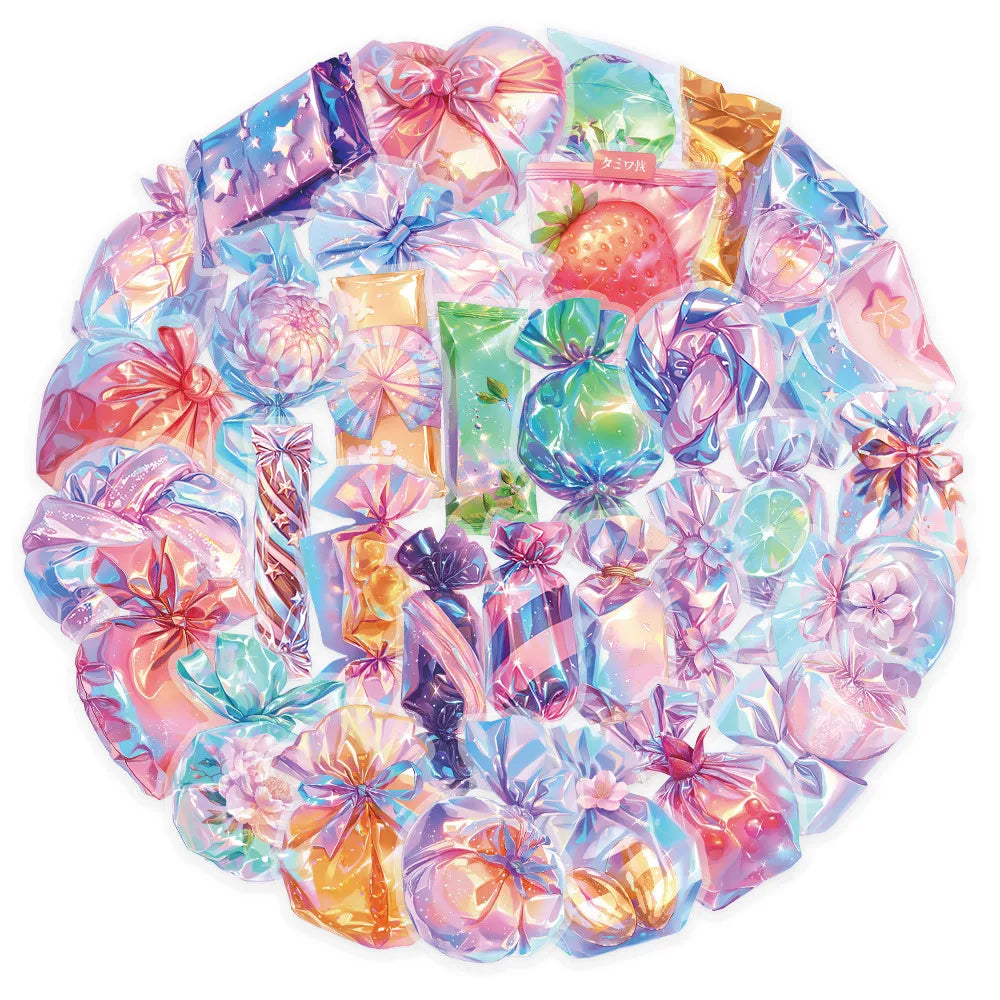 autocollants mignons imprimés floral brillants holographiques moderne 50pcs ruban adhésif