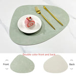 tapis table moderne marron gris vert texture cuir adhésif assiettes fourchettes couteaux
