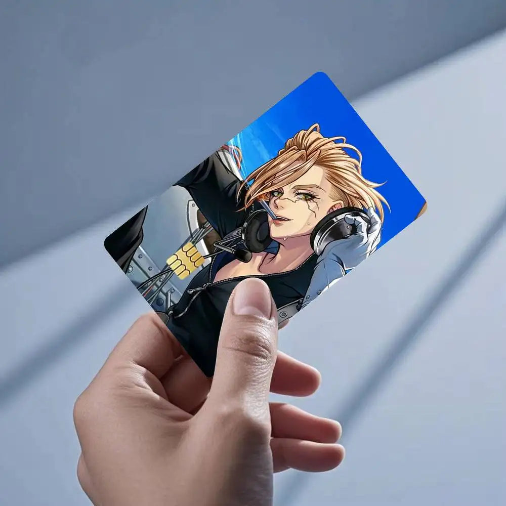 autocollant carte bancaire imperméable réutilisable personnage anime stanley snyder dr stone bleu noir