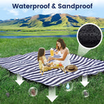couverture pique nique bleu marine rayures horizontales ceintures marron imperméable pliable extérieure camping plage