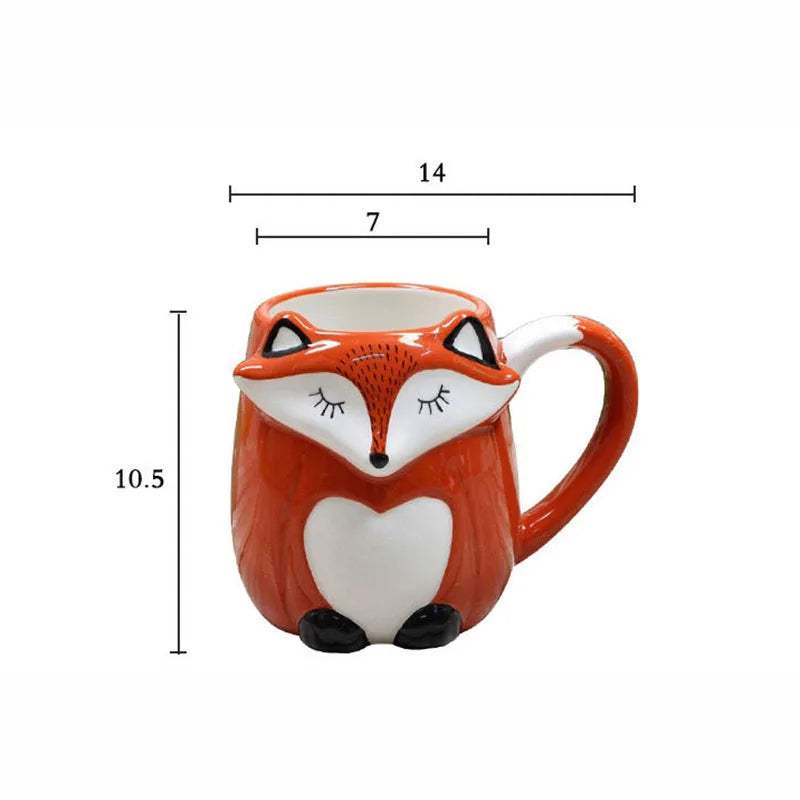 tasse céramique porcelaine renard dessin animé orange blanc noir poignée respectueux environnement