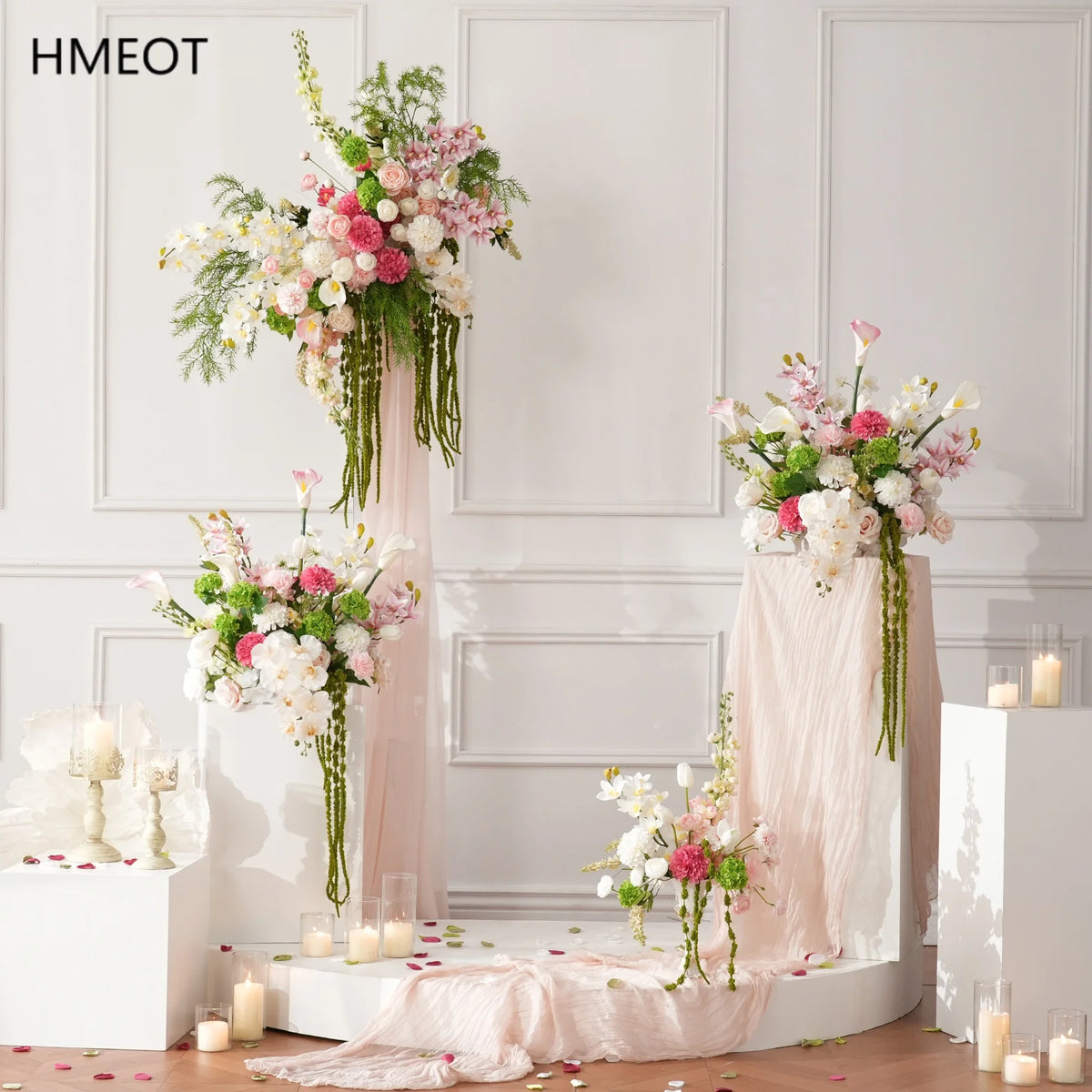 bouquets fleurs artificielles blanc rose vert bouquet feuillage classique décoration mariage anniversaire table extérieur