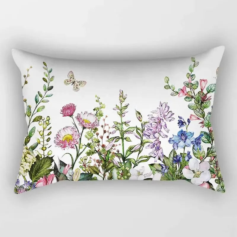 coussin rectangulaire décoratif motif feuilles tropicales fleurs papillons moderne chambre salon maison 30x50cm