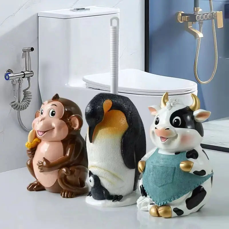 porte brosse toilette animal décoratif grenouille oiseau singe vache vert bleu Jaune