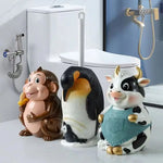 porte brosse toilette animal décoratif grenouille oiseau singe vache vert bleu Jaune