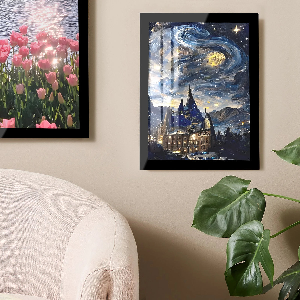 Cadre peinture diamant noir moderne adhésif auto transparent guide taille 30x40cm