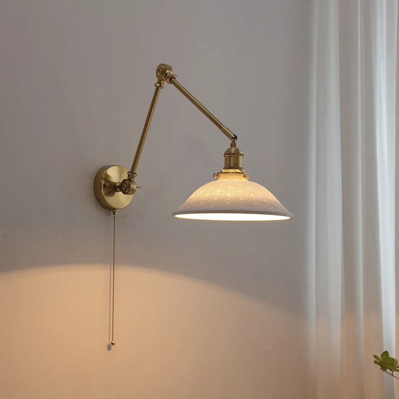 lampe murale moderne or blanc plissée cordon commande 29cm 16cm 24cm 14cm 30cm 17cm