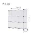 organisateur rangement modulaire transparent bleu clips métalliques compartiments tasses bouteilles bol assiette gâteau tablette