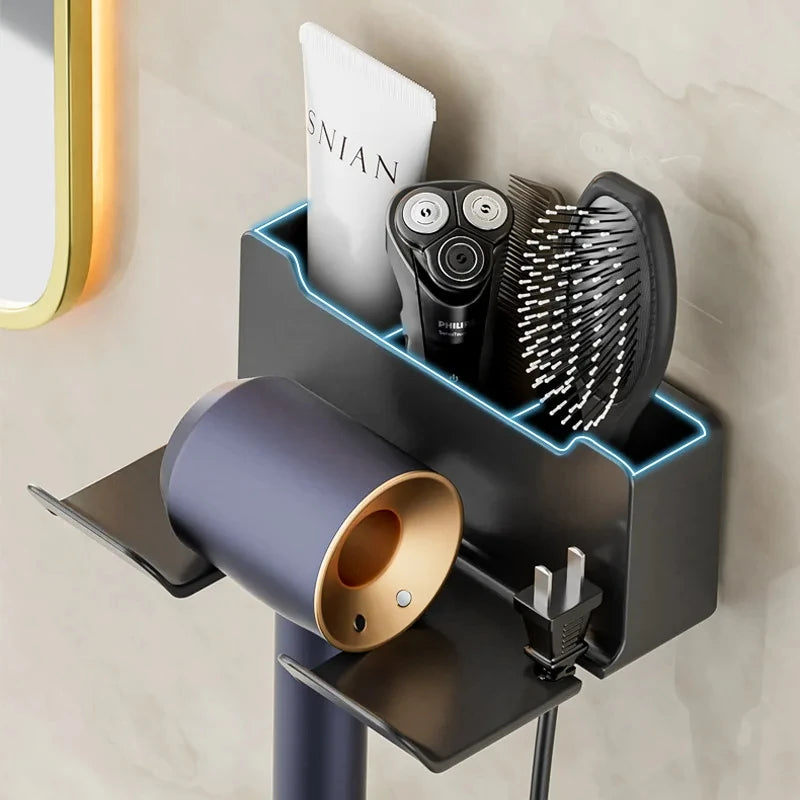 support mural multifonction adhésif noir moderne salle bain accessoires coiffure Brosse étui rasoir crème
