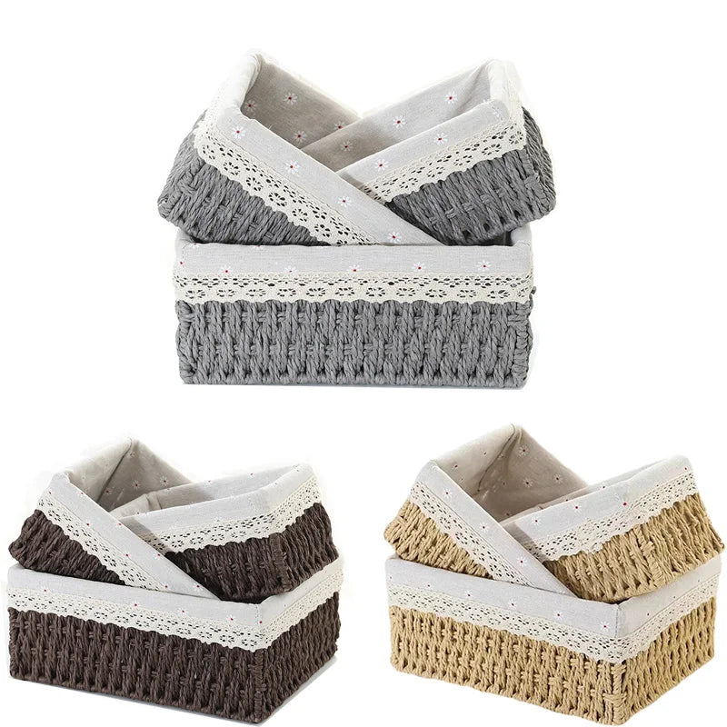 paniers rangement rotin tissage fin couleur beige rustiques rangement multiple respectueux environnement
