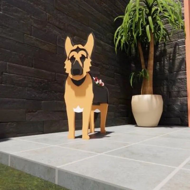 cache pot chien forme cartoon blanc beige marron noir rose vert détails visage plante