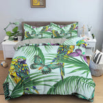 Motif feuilles tropicales et papillons sur housse de couette