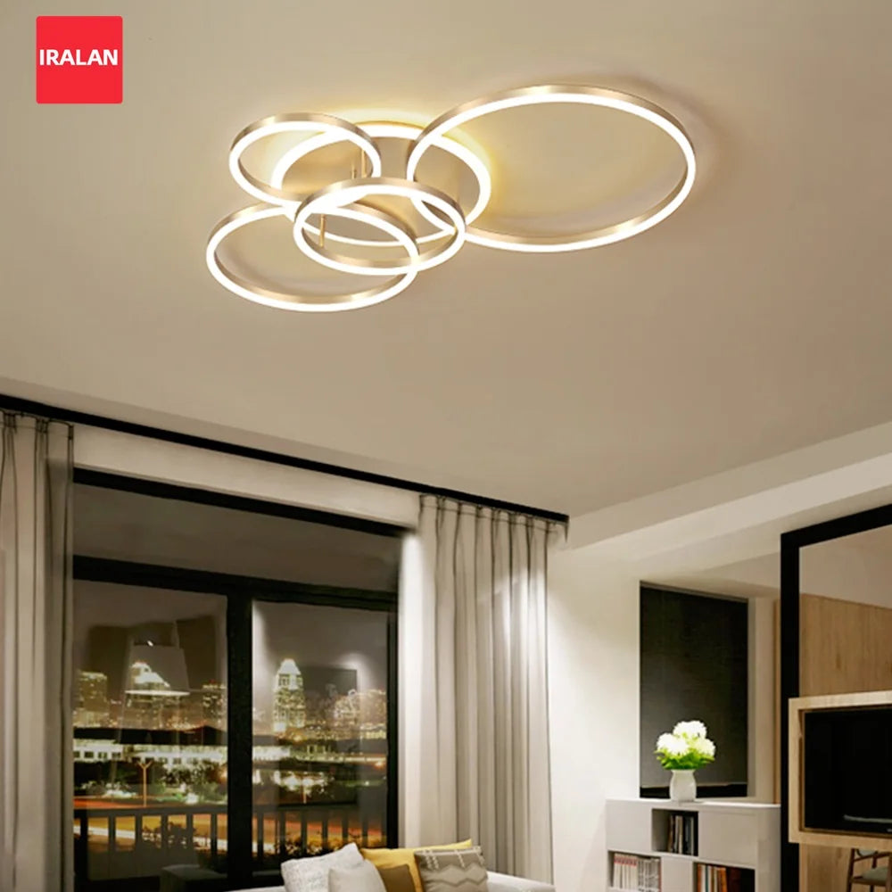 plafonnier led moderne or blanc télécommande variateur intensité anneaux superposés semi encastré salon chambre